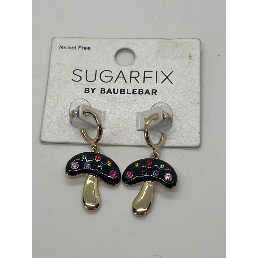 Sugarfix By Baublebar Gold Black Mushroom Earrings Colorful Rhinestones 1.5" New